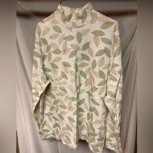 Croft & Barrow Cream Mock Neck Long Sleeve Shirt with Leaf Design